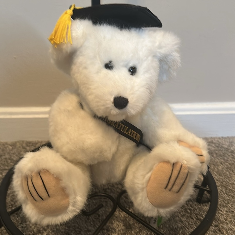 Wishpets “Theodore” 1997 White and Black Graduation Bear Plush EUC